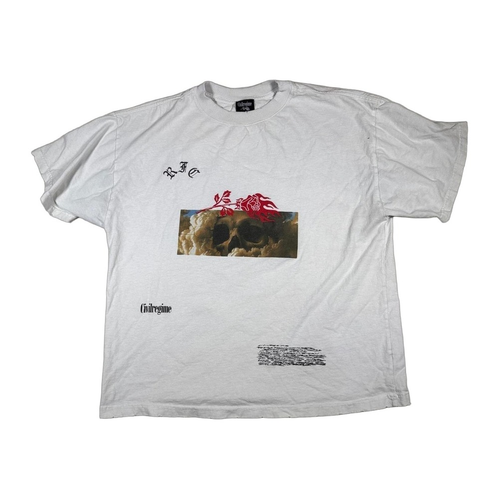 Civilregime White RFC Skull Rose Graphic T Shirt Medium Mens